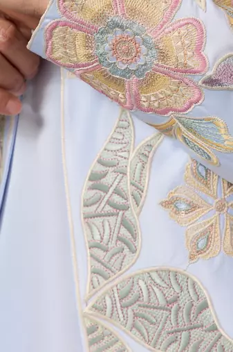 Sky blue satin silk thread with sequence embroidered work kurta jacket & bottom