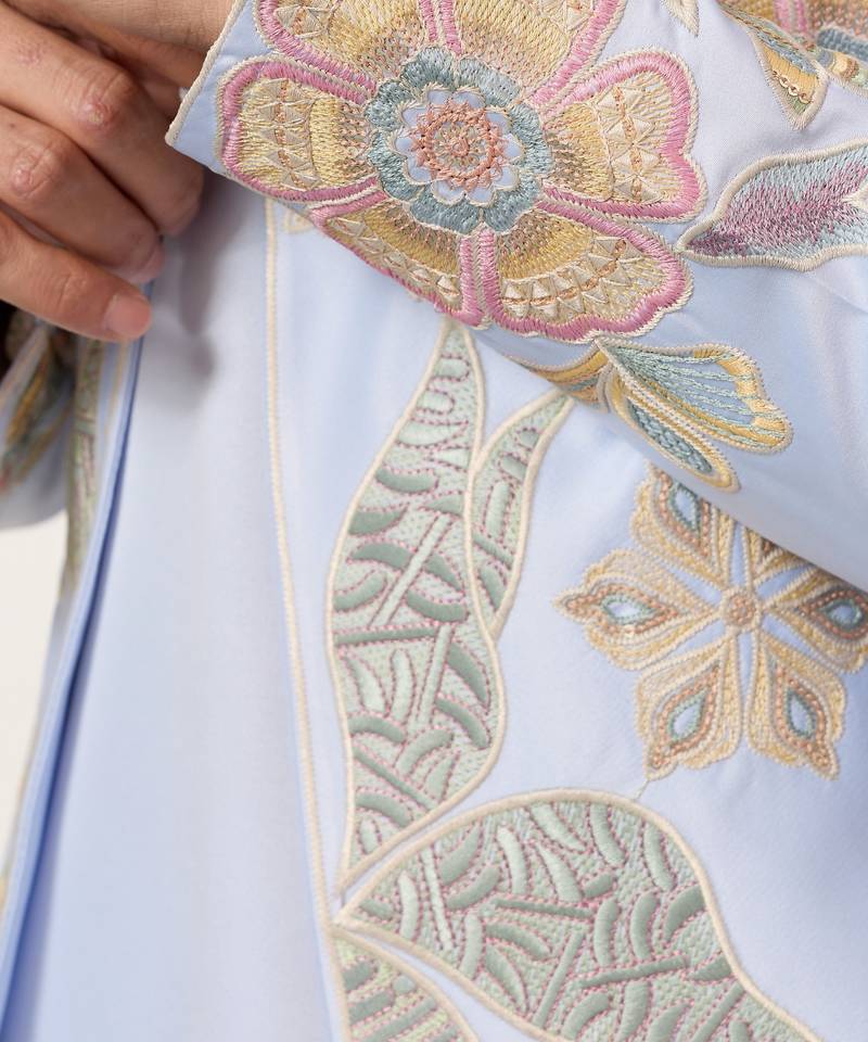 Sky blue satin silk thread with sequence embroidered work kurta jacket & bottom