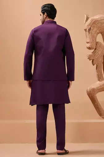 Purple viscose silk multi thread with sequence embroidered work kurta jacket & bottom