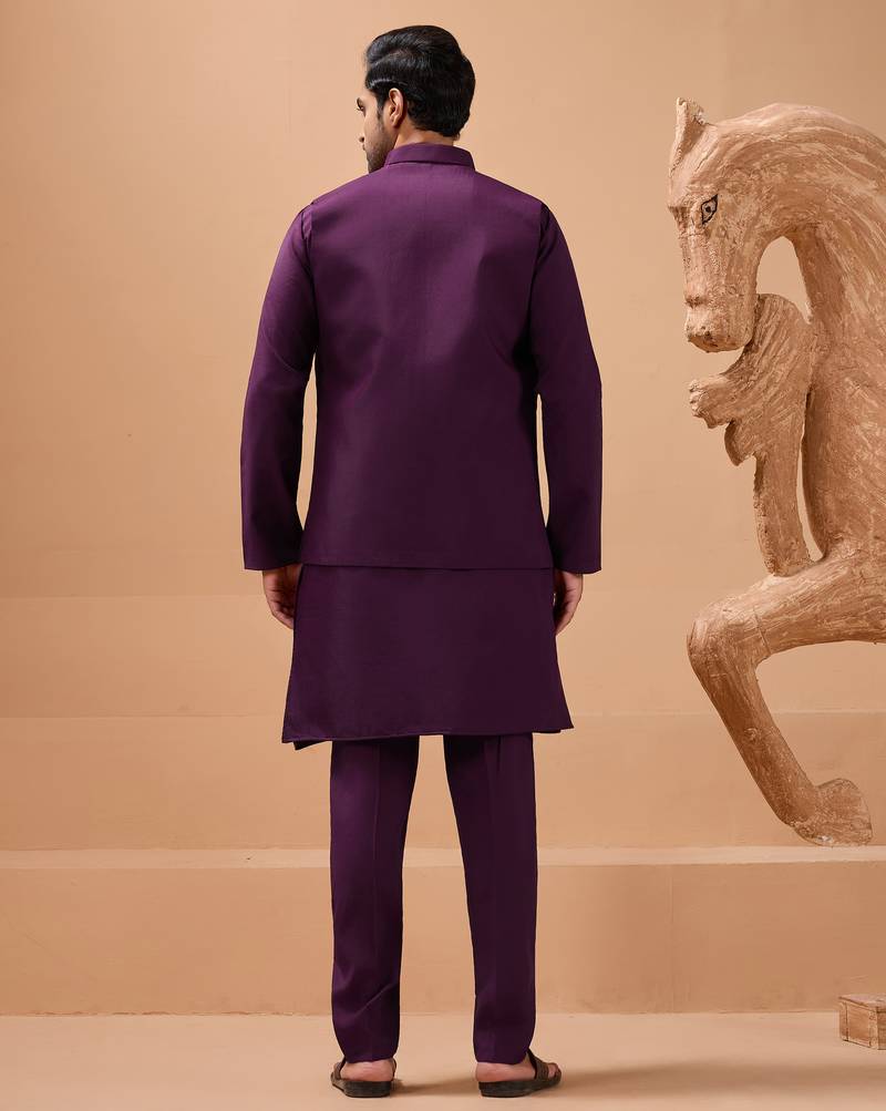 Purple viscose silk multi thread with sequence embroidered work kurta jacket & bottom