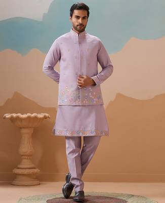 Lavender viscose silk multi thread with sequence embroidered work kurta jacket & bottom 1