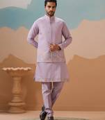 Lavender viscose silk multi thread with sequence embroidered work kurta jacket & bottom