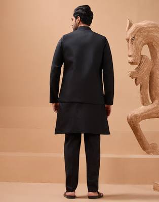 Black viscose silk multi thread with sequence embroidered work kurta jacket & bottom 5
