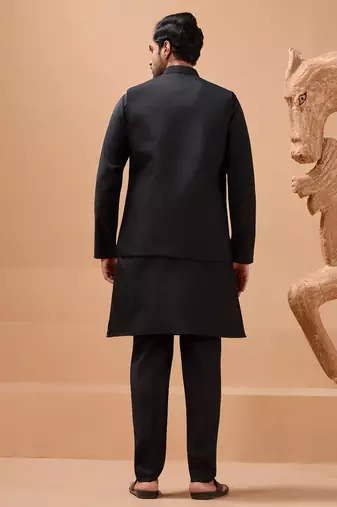 Black viscose silk multi thread with sequence embroidered work kurta jacket & bottom