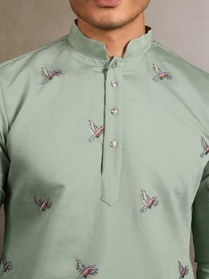 Pista green viscose silk thread with sequence embroidered work kurta only 5