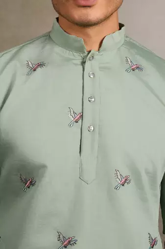 Pista green viscose silk thread with sequence embroidered work kurta only