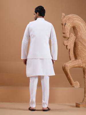 White viscose silk multi thread with sequence embroidered work kurta jacket & bottom 5