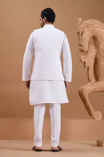 White viscose silk multi thread with sequence embroidered work kurta jacket & bottom