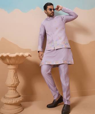 Lavender viscose silk multi thread with sequence embroidered work kurta jacket & bottom 2
