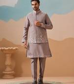 Grey viscose silk multi thread with sequence embroidered work kurta jacket & bottom