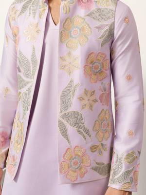 Pink satin silk thread with sequence embroidered work kurta jacket & bottom 4