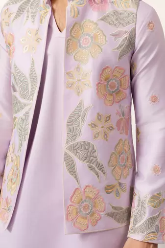 Pink satin silk thread with sequence embroidered work kurta jacket & bottom