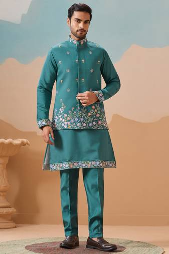 Rama green viscose silk multi thread with sequence embroidered work kurta jacket & bottom