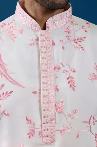White viscose silk thread with sequence embroidered work kurta only