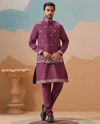 Dusty pink viscose silk multi thread with sequence embroidered work kurta jacket & bottom 1