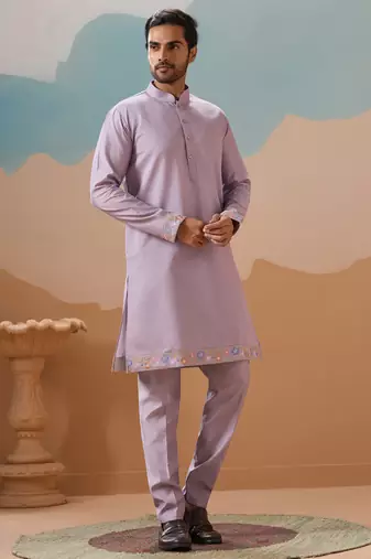 Lavender viscose silk multi thread with sequence embroidered work kurta jacket & bottom