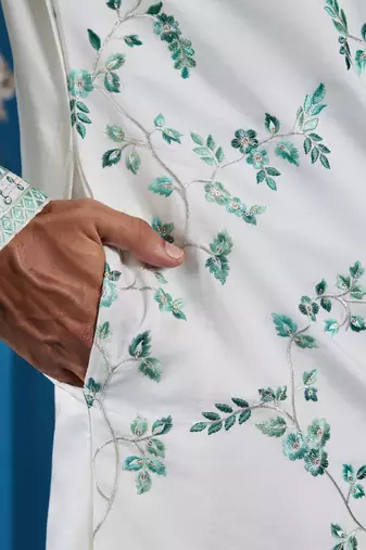 White viscose silk thread with sequence embroidered work kurta only