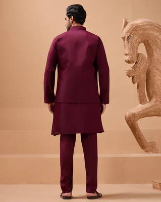 Maroon viscose silk multi thread with sequence embroidered work kurta jacket & bottom 5