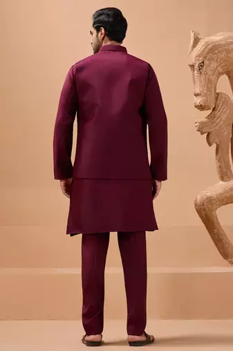 Maroon viscose silk multi thread with sequence embroidered work kurta jacket & bottom