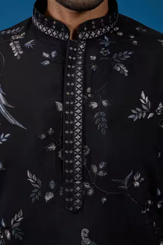 Black viscose silk thread with sequence embroidered work kurta only