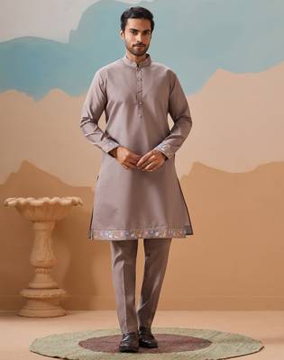 Grey viscose silk multi thread with sequence embroidered work kurta jacket & bottom 3