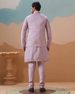Lavender viscose silk multi thread with sequence embroidered work kurta jacket & bottom 4
