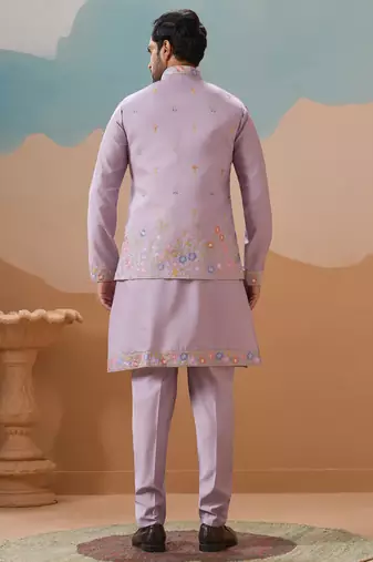 Lavender viscose silk multi thread with sequence embroidered work kurta jacket & bottom