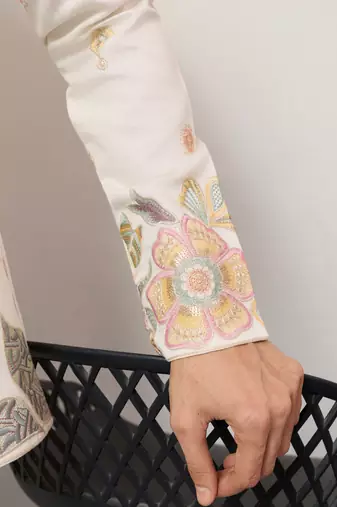 White satin silk thread with sequence embroidered work kurta jacket & bottom