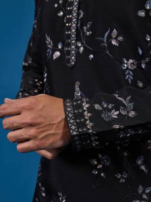 Black viscose silk thread with sequence embroidered work kurta only 4