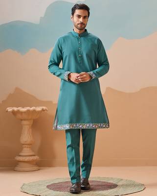Rama green viscose silk multi thread with sequence embroidered work kurta jacket & bottom 3