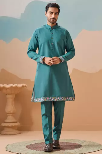 Rama green viscose silk multi thread with sequence embroidered work kurta jacket & bottom