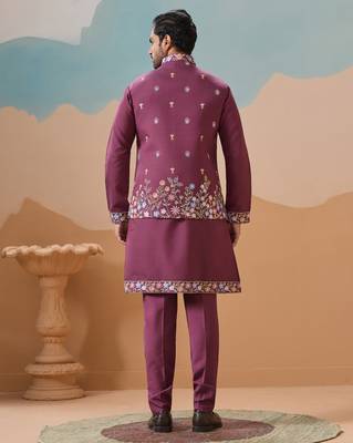 Dusty pink viscose silk multi thread with sequence embroidered work kurta jacket & bottom 4