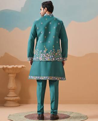 Rama green viscose silk multi thread with sequence embroidered work kurta jacket & bottom 4