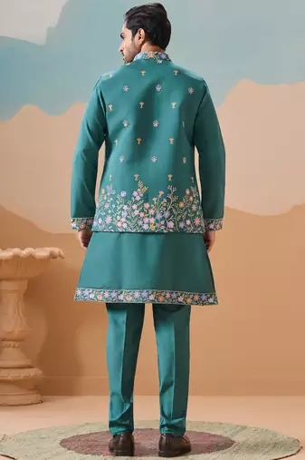 Rama green viscose silk multi thread with sequence embroidered work kurta jacket & bottom