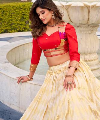 Jacquard Silk Chaniya Choli with Zari Weaving & Lace Touch-Up 2