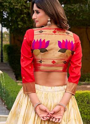 Jacquard Silk Chaniya Choli with Zari Weaving & Lace Touch-Up 3