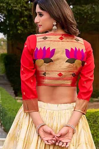 Jacquard Silk Chaniya Choli with Zari Weaving & Lace Touch-Up