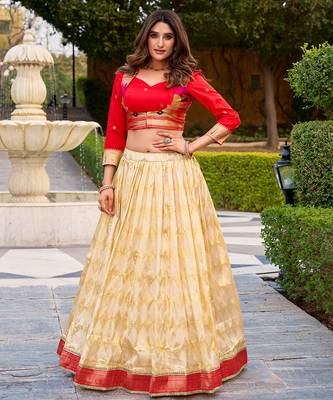 Jacquard Silk Chaniya Choli with Zari Weaving & Lace Touch-Up 4