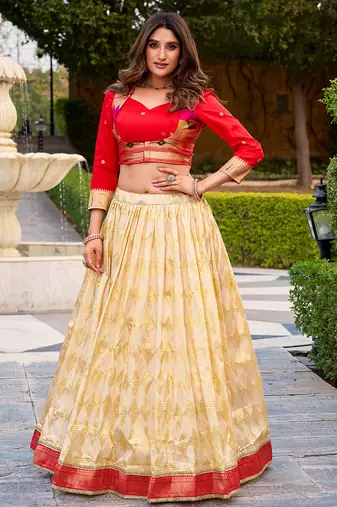 Jacquard Silk Chaniya Choli with Zari Weaving & Lace Touch-Up