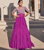 Purple embroidered raw silk anarkali