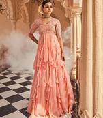 Peach embroidered raw silk anarkali