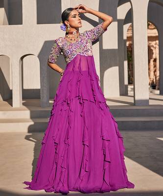 Purple embroidered raw silk anarkali 2
