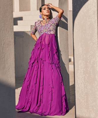 Purple embroidered raw silk anarkali 3