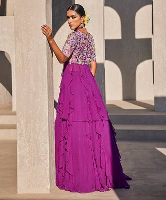 Purple embroidered raw silk anarkali 4