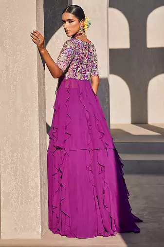 Purple embroidered raw silk anarkali