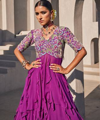 Purple embroidered raw silk anarkali 5