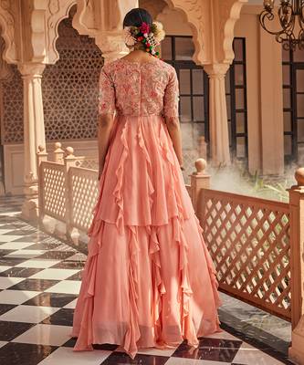 Peach embroidered raw silk anarkali 5