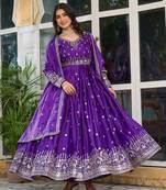 Lavender Embroidered American Silk Anarkali Set