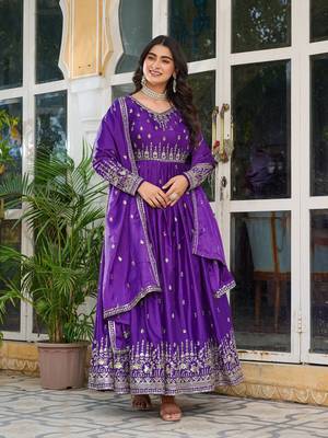 Lavender Embroidered American Silk Anarkali Set 3