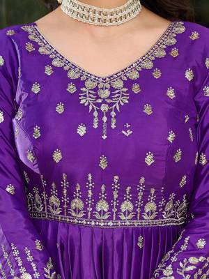 Lavender Embroidered American Silk Anarkali Set 4